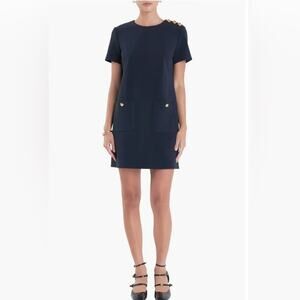 NWT English Factory Button Shift Dress Navy M Gold‎ Button Chic Timeless Classic